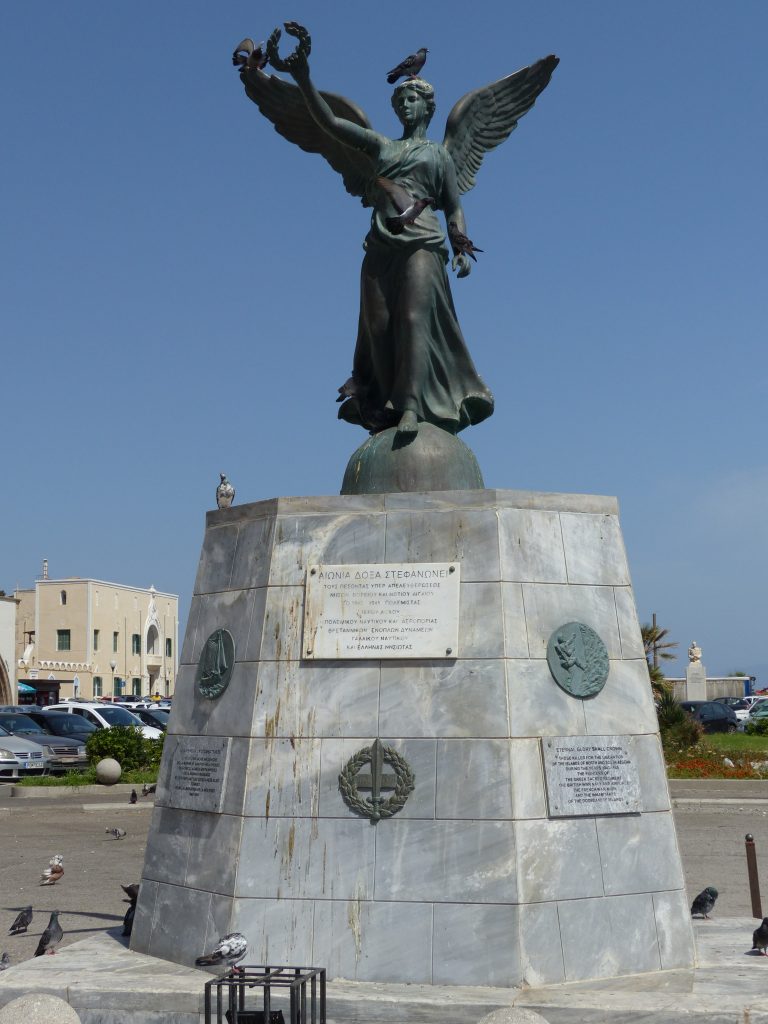 Statue in Rhodes town, on the island of Rhodes, Greece.